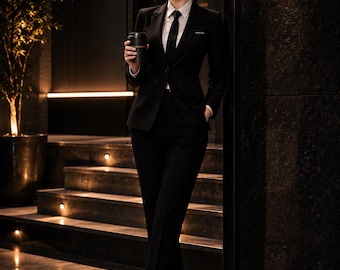 Women’s Black Business Pant Suit Set | Elegant Office Wear for Women | Luxury Corporate Interview Outfit | Tailored Formal Workwear Ensemble