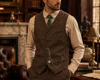 Men's Brown Wool Dress Trousers | Handmade High Waist Pleated Formal Pants | Luxury Tailored Vintage Trousers