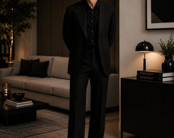 Men's Black Terry Rayon (TR) Suit  Handmade Minimalist Formal Suit Luxury Tailored Evening Wear Modern Business Suit Custom Men's Black Suit