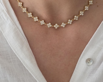 Collier rivière princesse trèfle strass scintillants acier inoxydable doré, argenté,rose,marron ajustable,strass,collier,cadeau femme
