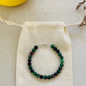 Ruby Zoisite Bracelet, 6mm Natural Gemstone , Silver Plated Clasp, Gift for Women