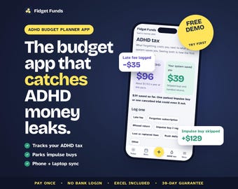 ADHD Budget Planner App for Phone, Paycheck, Bill and Impulse Spending Tracker, Excel Copy