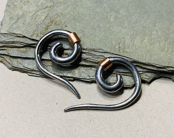 Spiral Tapers SET of 2 - 12G Copper Accent Beaded Ear Tapers - Spiral Stretchers - Gauged Earrings