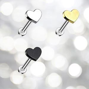 Heart Labret Monroe Stud THREADLESS Barbell ASTM F136 Titanium 16G 14G Lip Cartilage Barbell