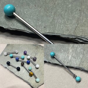 Genuine Gemstone Industrial Barbell - Amethyst Jade Turquoise Tigereye Howlite Quartz Sodalite Agate - Scaffold Bar 14G Choose Length