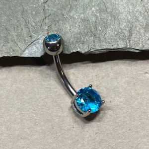 Vertical Hood Piercing External Thread Barbell - 14G 12G 10G Curved Bar - Clear or Aqua CZ Crystal Ball End - VCH Clit Ring Piercing Jewelry