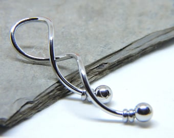 Industrial Barbell - Spiral Beaded Industrial Piercing - Twisted Weave SILVER Loop 14G Double Ear Piercing - 1 5/8" Waved Scaffold Piercing