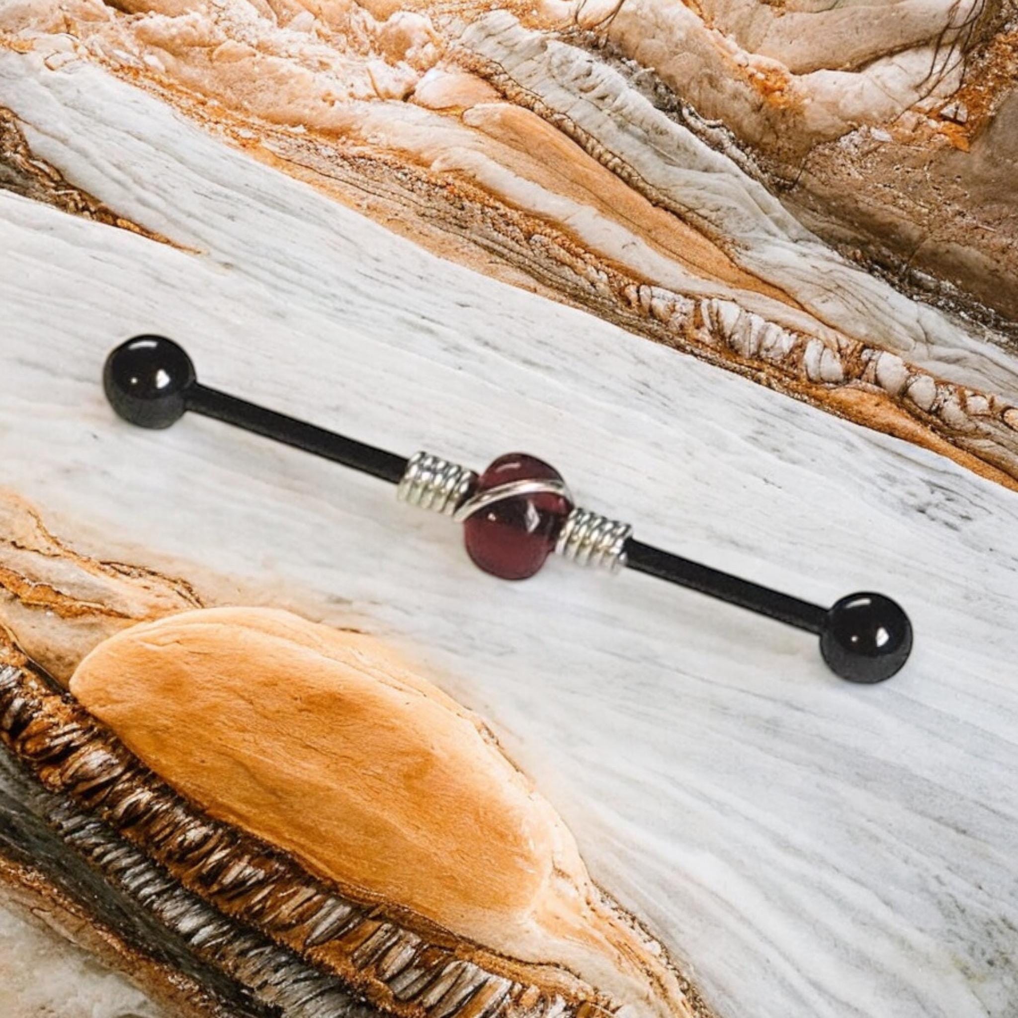 3 Piercing Industriali Argento/Nero/Oro - Acciaio Chirurgico 14G 38mm, Per Orecchio, Ipoallergenici