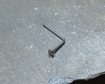 TITANIUM Nose Pin - Clear Cz 2.5mm Press Set 20G or 18G Piercing Bar Nose Bone L Shape - Short or Long Tail