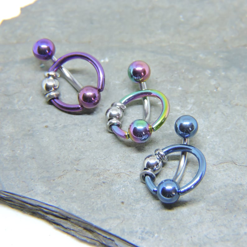 Purple Blue Rainbow Black Intimate Piercing Jewelry Vertical Hood Piercing Barbell 14G 12G 10G Slave Ring VCH Straight or Curved Bar