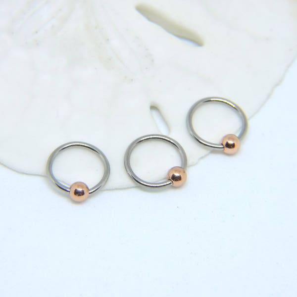 Cartilage Tragus Rook - SET of THREE - 16 or 14 Gauge - 5/16" or 3/8" - Copper Bead - Forward Triple Helix Peircing Jewelry - Made to Order