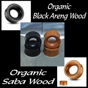 PAIR Of Organic Concave Areng Wood Plugs Gauges 1