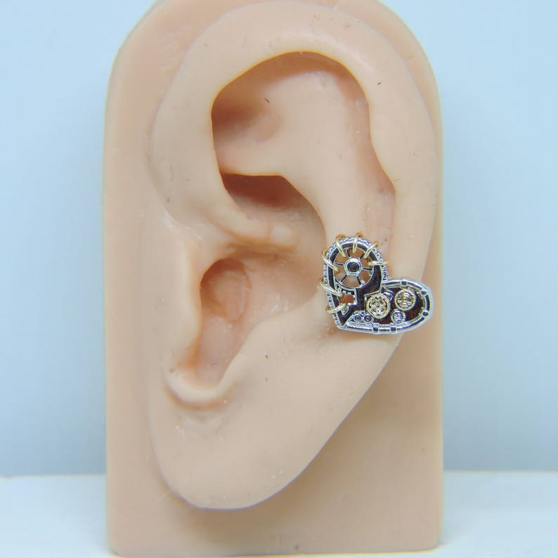Wire Wrapped in 14K Gold Fill or Sterling Silver Heart Bar Earring Helix Cartilage Piercing 16 Gauge 14 Wire Wrap Steampunk Heart