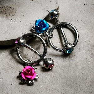 Piercing de capuz vertical Barbell VCH 14G 12G 10G 8G Bar Slave Ring com pingente rosa ou água-marinha
