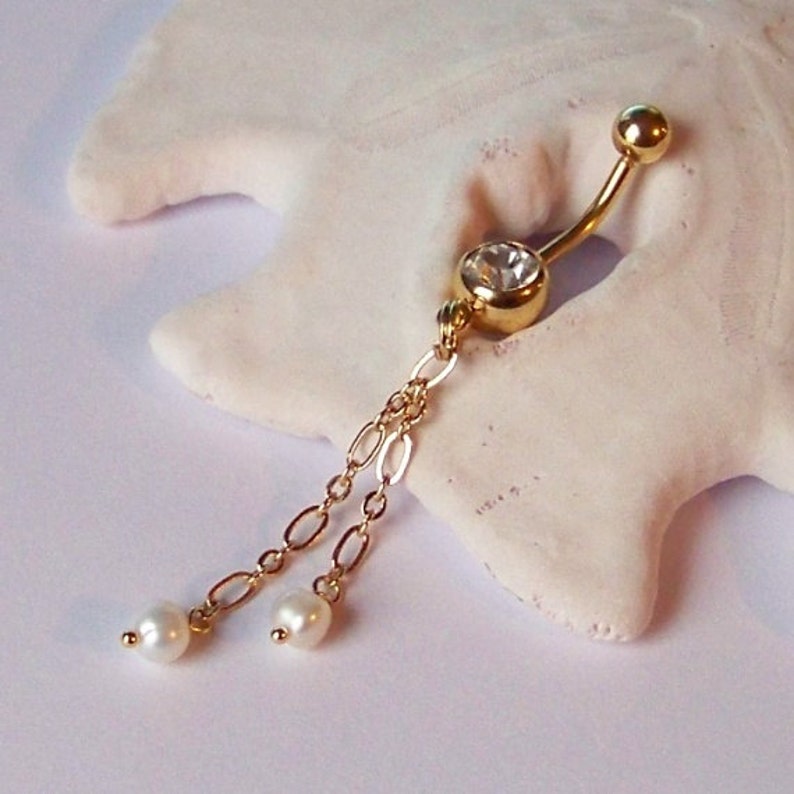 Gold Belly Button Jewelry Belly Button Ring Genuine Pearl Etsy