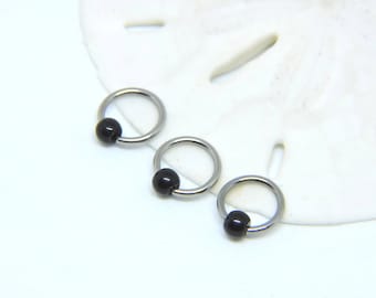Cartilage Tragus Rook - SET of THREE - 16 Gauge - 5/16" or 3/8" - Black Onyx - Forward Triple Helix - Sterling 14K Rose or Yellow Gold Fill