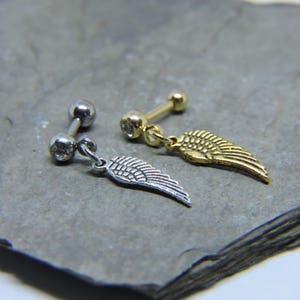 Knorpel Ring - Tragus Helix Oberohrknorpel Piercing - Engel Flügel Anhänger - 16 Gauge 1/4" Barbell - SILBER oder GOLD auf Bestellung