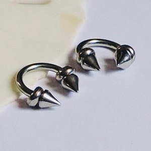 Cartilage Tragus Helix Rook Snug Ring - SET of 2 - 16G 14G 12G 10G Beaded Horseshoe Jewelry - Diameters 5/16" 3/8" 1/2" 5/8" - Spiked Ring