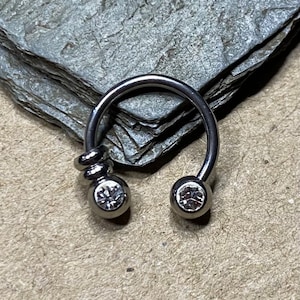 Horizontal Hood Barbell Ring HCH Cartilage Ring Rook Snug Tragus Helix Piercing  - 5 Crystal Colors - 16G 1/4" 5/16" 3/8" 7/16" 1/2”