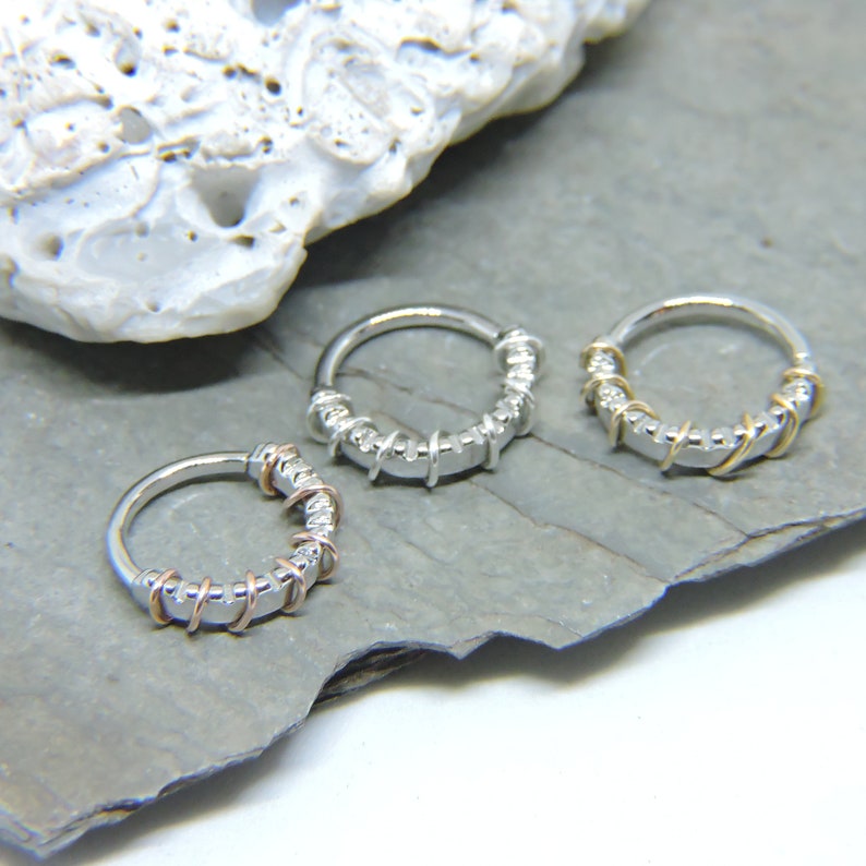 16G 38 14K Yellow or Rose Gold 925 Sterling Wire Wrap Hoop Endless Hoop Ring Septum Tragus Rook Daith Helix Cartilage Jewelry