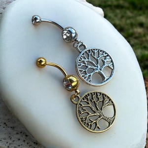 Tree of Life Charm Belly Button Ring - Belly Button Jewelry - Silver Tree Dangle Belly Ring - Made to Order