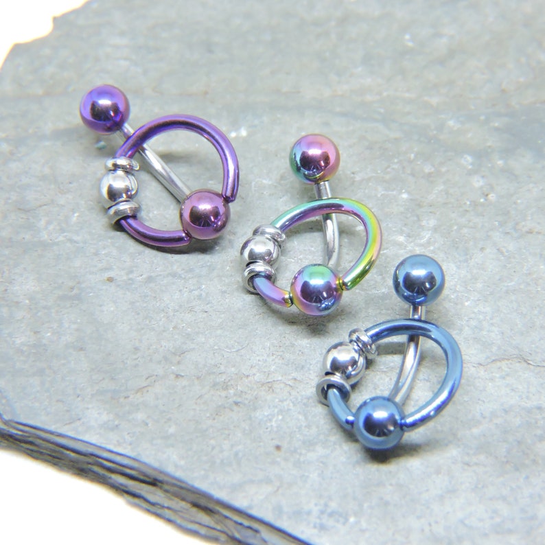 Purple Blue Rainbow Black Intimate Piercing Jewelry Vertical Hood Piercing Barbell 14G 12G 10G Slave Ring VCH Straight or Curved Bar