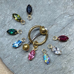 Barra de piercing vertical dourada 14G 12G 10G VCH - Joias de cristal Swarovski