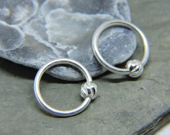 Cartilage Rings - 1 or SET of 2 - Solid .925 Sterling Silver Ear Jewelry 14G Beaded Captive Ring - Tragus Helix Daith Rook Snug