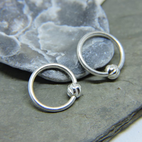 Cartilage Rings - 1 or SET of 2 - Solid .925 Sterling Silver Ear Jewelry 14G Beaded Captive Ring - Tragus Helix Daith Rook Snug