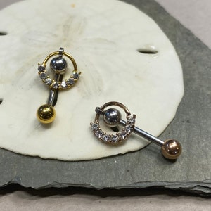 Sale ROSE GOLD Only Vertical Hood Piercing Barbell 14G 12G 10G VCH Straight or Curve Bar - 7 Crystal Loop Top Slave Clit Ring Jewelry