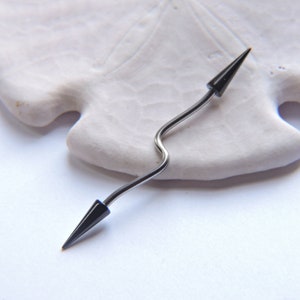 Unique Industrial Barbell - BLACK Spiked Ear Bar 16G  1 1/4" or 14G  1 1/4" 1 1/2" 1 3/4"  Custom Wave Scaffold Barbell Custom Cartilage Bar