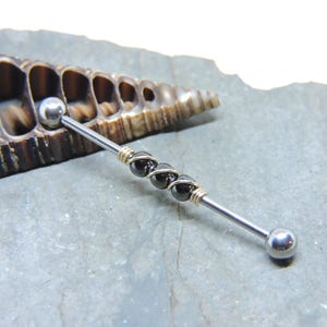 Industrial Barbell - Scaffold Piercing 14G 1 1/4" to 2" Ear Bar - Sterling Silver or 14K Rose or Yellow Gold Wrap - Choose Bead Color