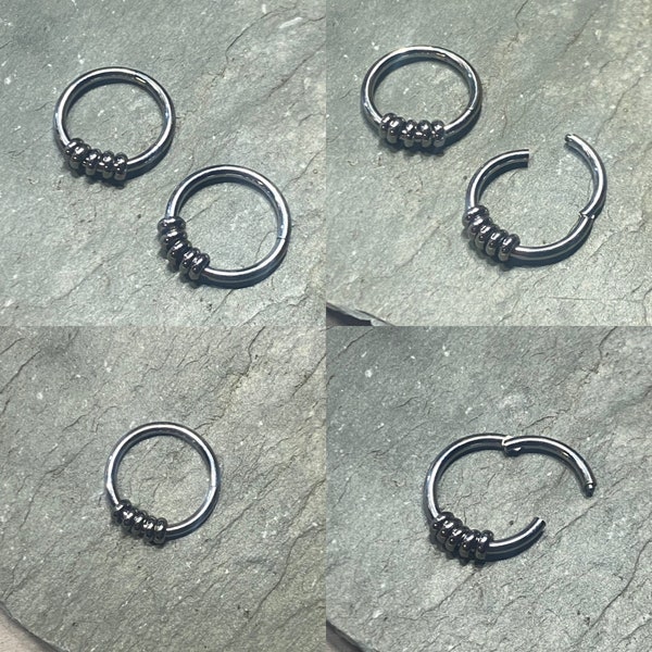 ONE or SET of 2 Nipple Rings 5 Beads - Beaded Nipple Jewelry Clicker Rings - 20G 18G 16G 3/8” - 14G 12G 10G Daith Clickers - Any Piercing