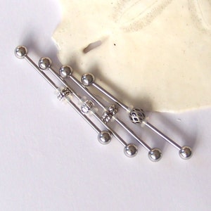 Industrial Barbell - 14G Custom Industrial Piercing - Upper Ear Piercing Scaffold Jewelry - Beaded Vertical Industrial Bar - Choose Design