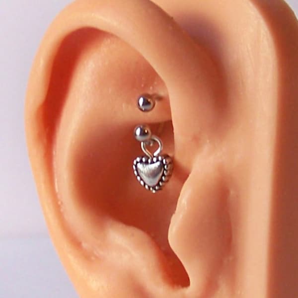 Rook - Tragus - Helix - - Daith Cartilage Piercing Jewelry - Tiny Heart Dangle - 18G or 16G 1/4" to 3/8" - Choose Your Ring Style