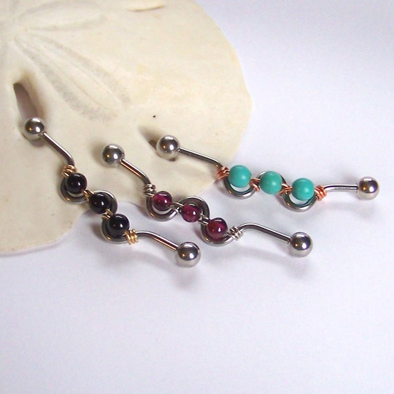 Industrial Barbell 1 1 4 or 1 1 2 14G Wave Industrial Bar Piercing With Wire Wrap Choose Gemstone Sterling Rose or Yellow Gold Etsy