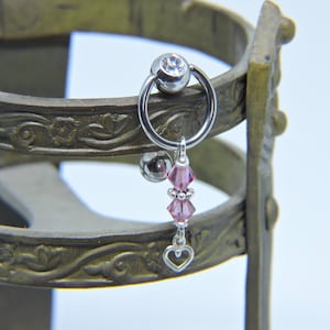 Vertikale Hood Piercing Barbell 14G 12G 10G VCH Swarovski und Sterling Herz Slave Ring