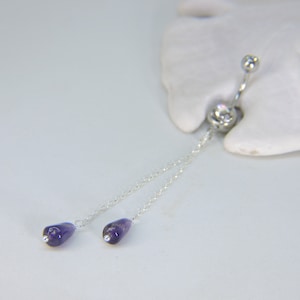 Amethyst and Sterling Silver Chain Belly Button Ring - Belly Button Jewelry - Long Dangle Belly Ring - Belly Jewelry - Choose Your Length