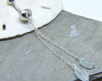 Anillo para el ombligo de aguamarina y plata de ley - Hecho a pedido