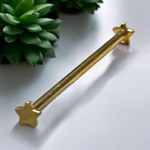 Custom Gold STAR End Industrial Barbell Piercing INTERNALLY Threaded 14G 1 1/2” Scaffold Upper Ear Bar - Industrial Piercing Jewelry