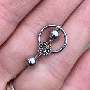 Vertical Hood Barbell 14G 12G 10G VCH - Bumblebee Honeycomb Slave Ring