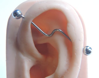 Piercing industriel ondulé avec barre d'haltères - 16G 1 1/4" - 14G 1 1/4" - 1 3/8" - 1 1/2" - 1 3/4" Barre d'oreille supérieure ondulée personnalisée pour échafaudage