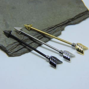 Industrial Barbell - Silver Black or Gold Arrow Ear Bar- Double Pierced Earring - Choose Barbell Color - 16G or 14G Scaffold Jewelry