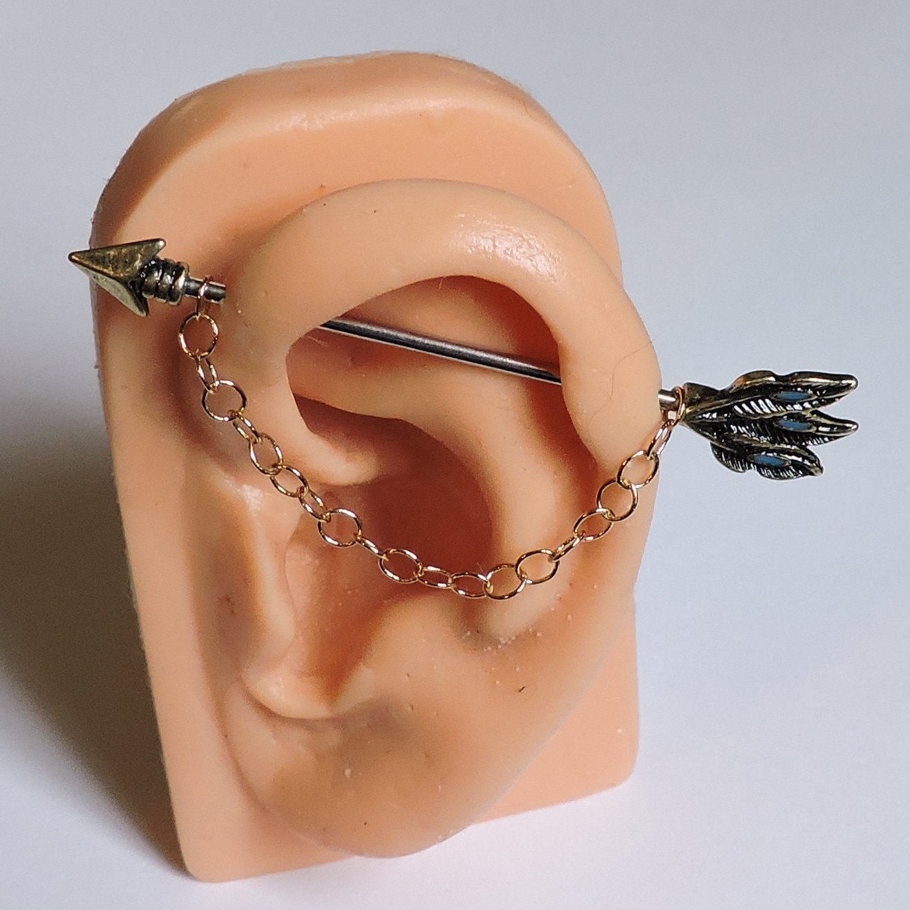 Industrial Barbell Feather Arrow Ear Bar Double Piercing - Etsy