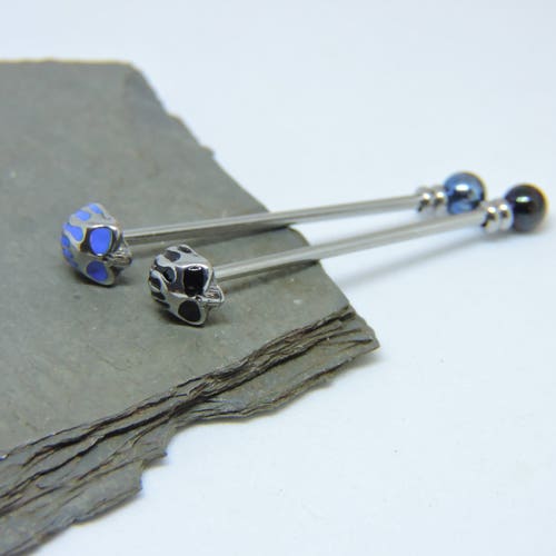 thumbnail image 2 of 2PC Industrial Scaffold Barbell Earrings - 14G 38mm, Crystal Studs, Surgical Steel 2 of 5