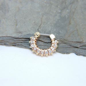 Septum Clicker Nose Ring - MINI 16G 1/4" Daith Clicker - Yellow Gold With Crystal Nose Septum Ring - Wire Wrap in Sterling or 14K Gold Fill