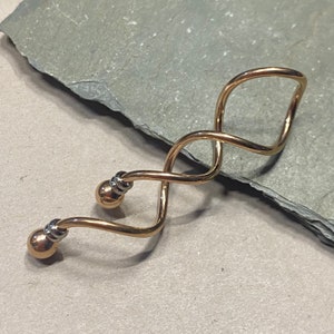 Industrial Barbell - Spiral Beaded Industrial Piercing - Twisted Weave ROSE GOLD 14G Ear Jewelry - 1 5/8" Waved Scaffold Piercing