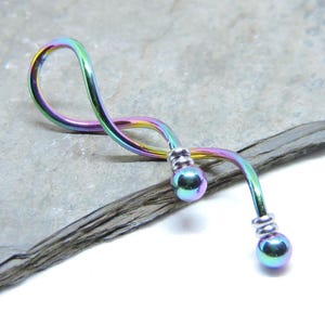 Industrial Barbell RAINBOW Spiral Beaded Industrial Piercing - Twisted Weave Loop 14G Double Ear Piercing - 1 5/8" Waved Scaffold Piercing