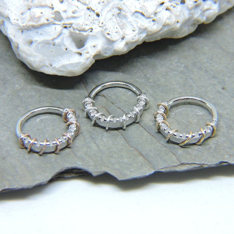 16G 38 14K Yellow or Rose Gold 925 Sterling Wire Wrap Hoop Endless Hoop Ring Septum Tragus Rook Daith Helix Cartilage Jewelry