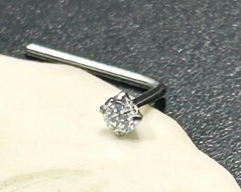 Kristall Nase Pin - 2 mm oder 3 mm Prong Kristall 18G - langer oder kurzer Tail Lip Labret Ring